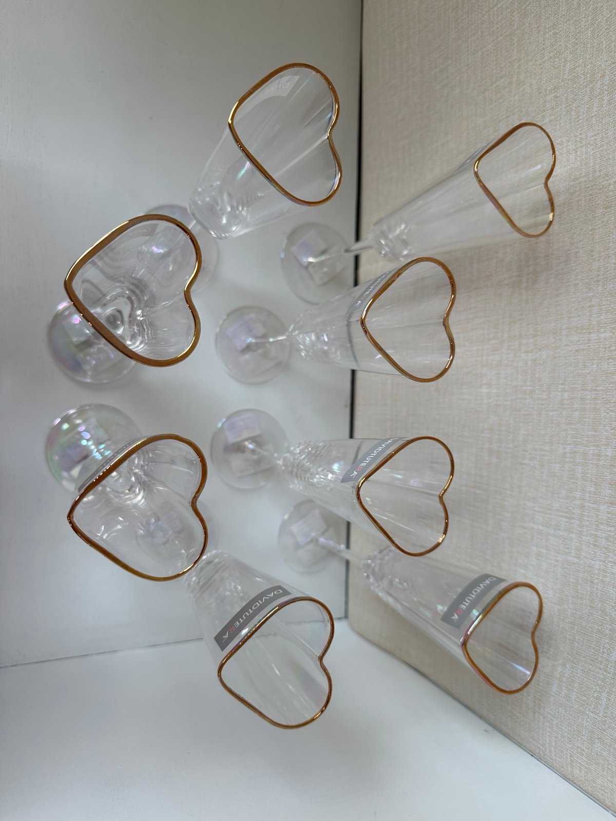 8 David Tutera Gold Heart Wedding Valentine Event Iridescent Champagne Glasses