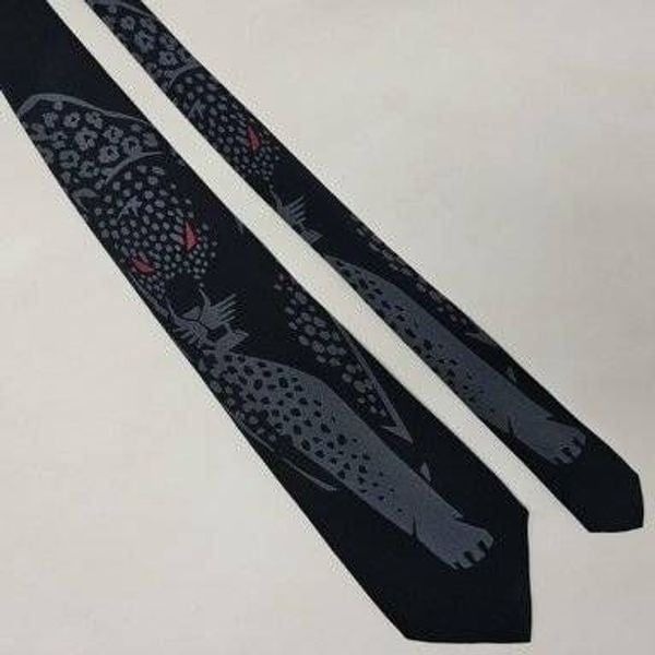 VITALIANO PANCALDI SILK TIE LUXURY BLACK PANTHER GRAY PATTERN SMOOTH 3.5 ITALY