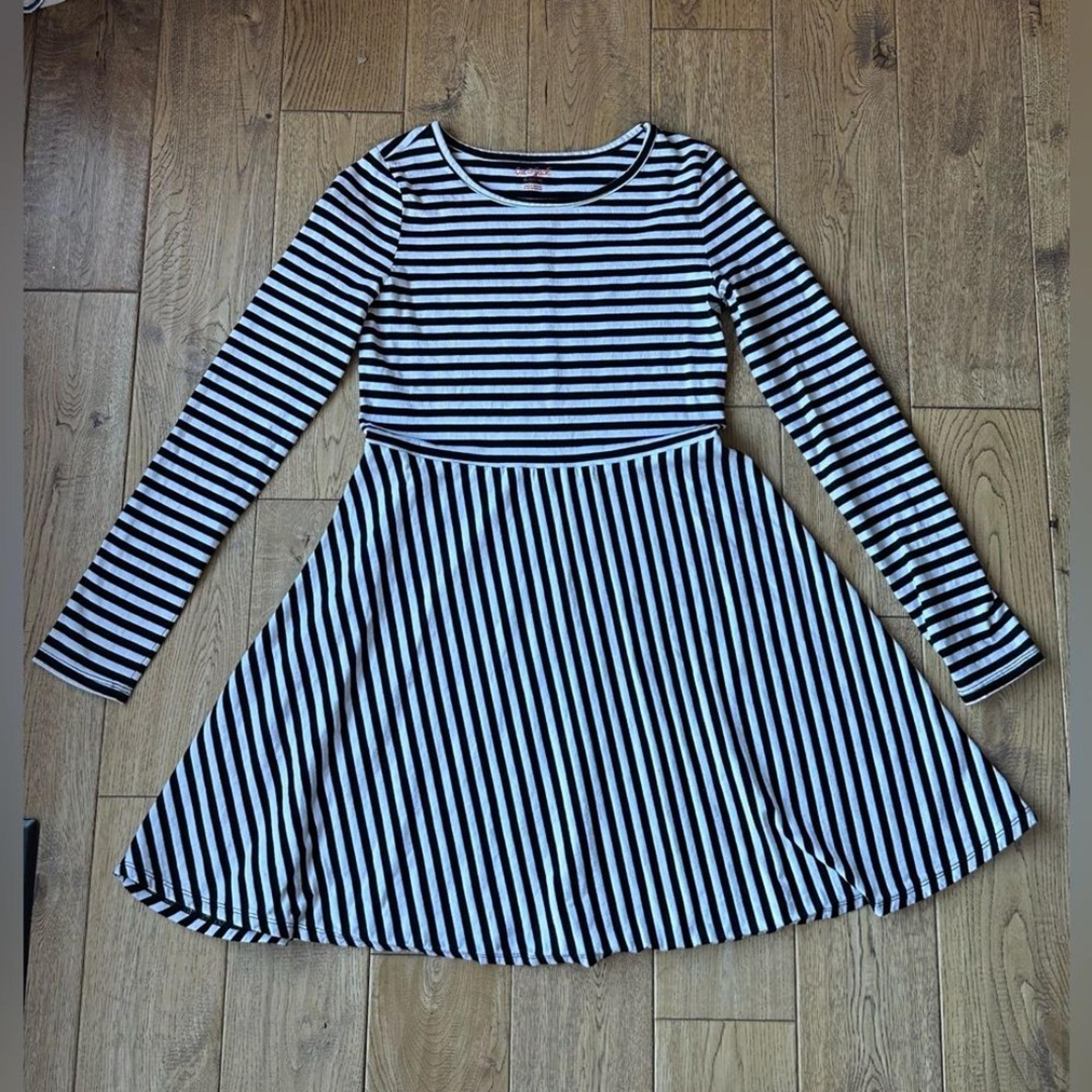 Cat & Jack Black and White Stripe Long Sleeve Dress Girls size XL 14/16