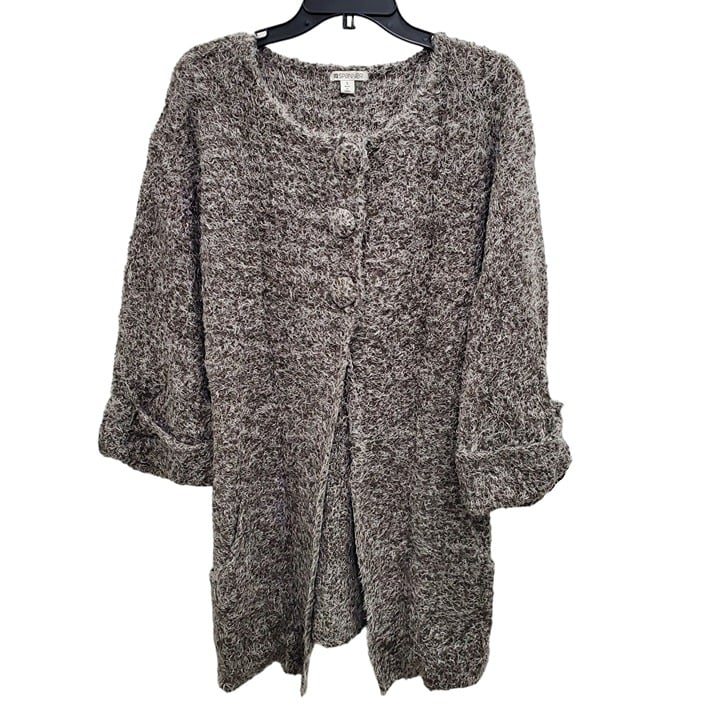 Spanner Women's Vintage Grey White Fluffy Faux Fur Split Front Roll Cardigan S