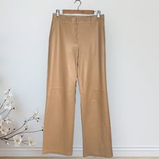LAFAYETTE 148 100%Lamb Leather Wide Leg High Rise Leather Pants Trouser Brown 4