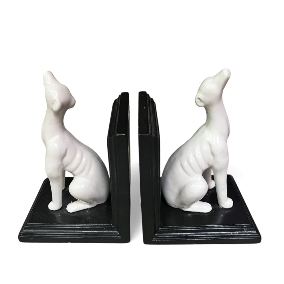 Stunning Vintage White Porcelain Greyhound Bookends