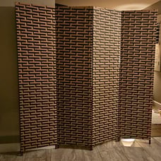 Room Divider Wood Screen 4 Panel Wood Mesh Woven Design Room Screen Divider