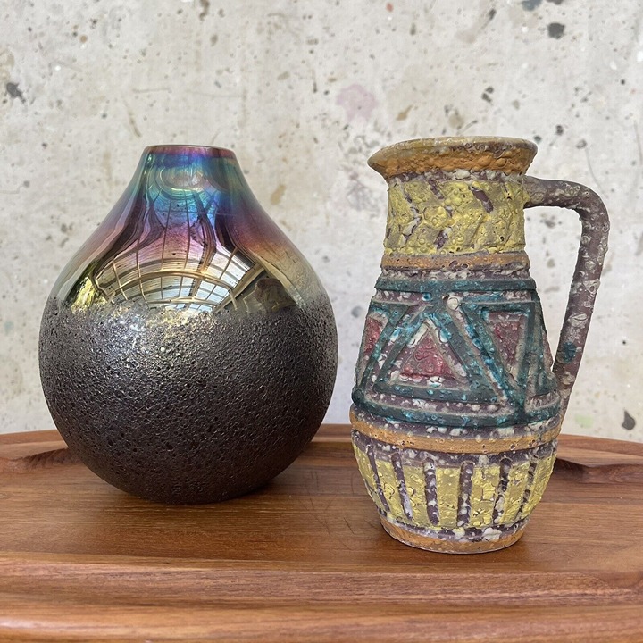 Vintage 60’s MCM Italian Lava Glaze Geometric Shapes Ceramic Pitcher Pottery