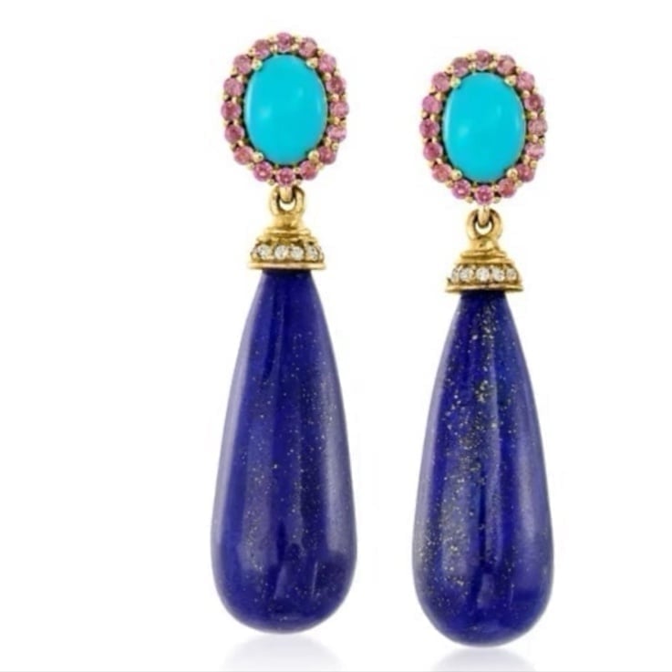 Hirajula 14K gold plated Sterling Silver with Genuine Gem Stone Drop Earrings