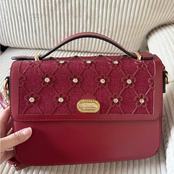 Red Wildflower Handmade Crossbody Satchel Evening Bag