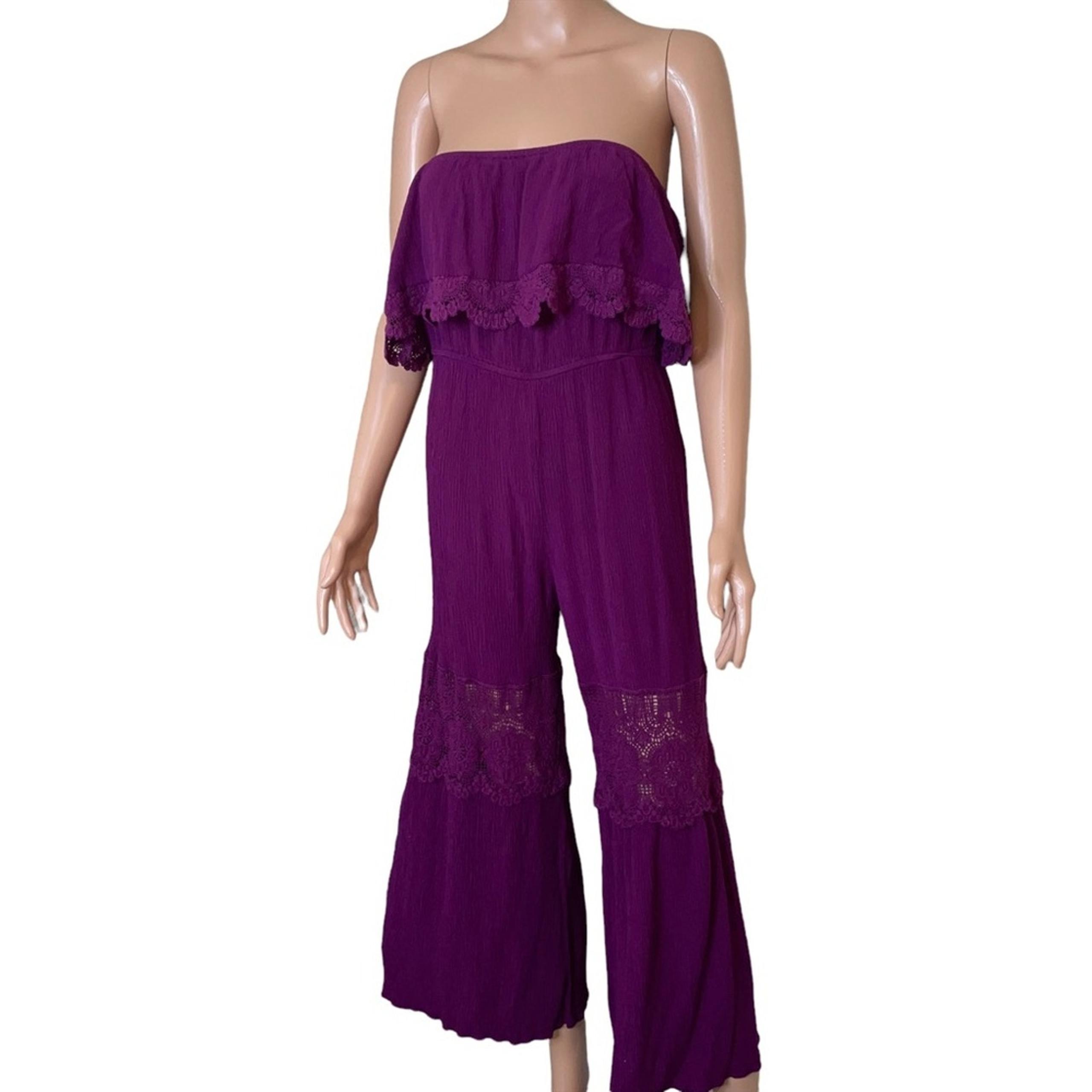 Eyeshadow jumpsuit romper Sleeveless One-Piece SZ M ruffle top wide leg purple