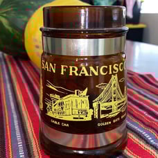 San Francisco Brown Glass Mug w/ Wooden Handle EUC Tourist Locations Vintage