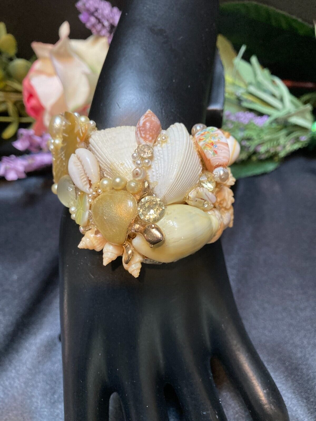 1980s One-of-A-Kind Handmade Treasure Chest of Jewels & Seashells On A Bracelet