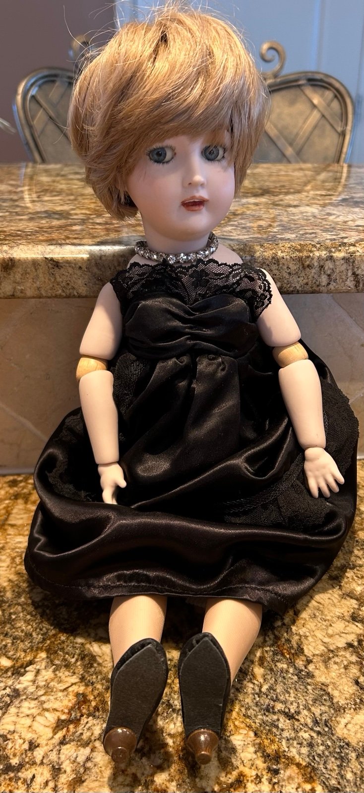 RARE Vintage GILKIE Princess Diana Porcelain Doll Black Dress Fully Jointed 17”