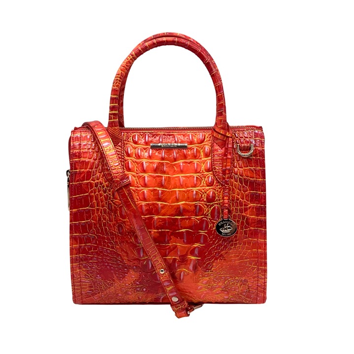 Brahmin Spicy Orange Melbourne Croc-Embossed Leather Small Caroline Satchel