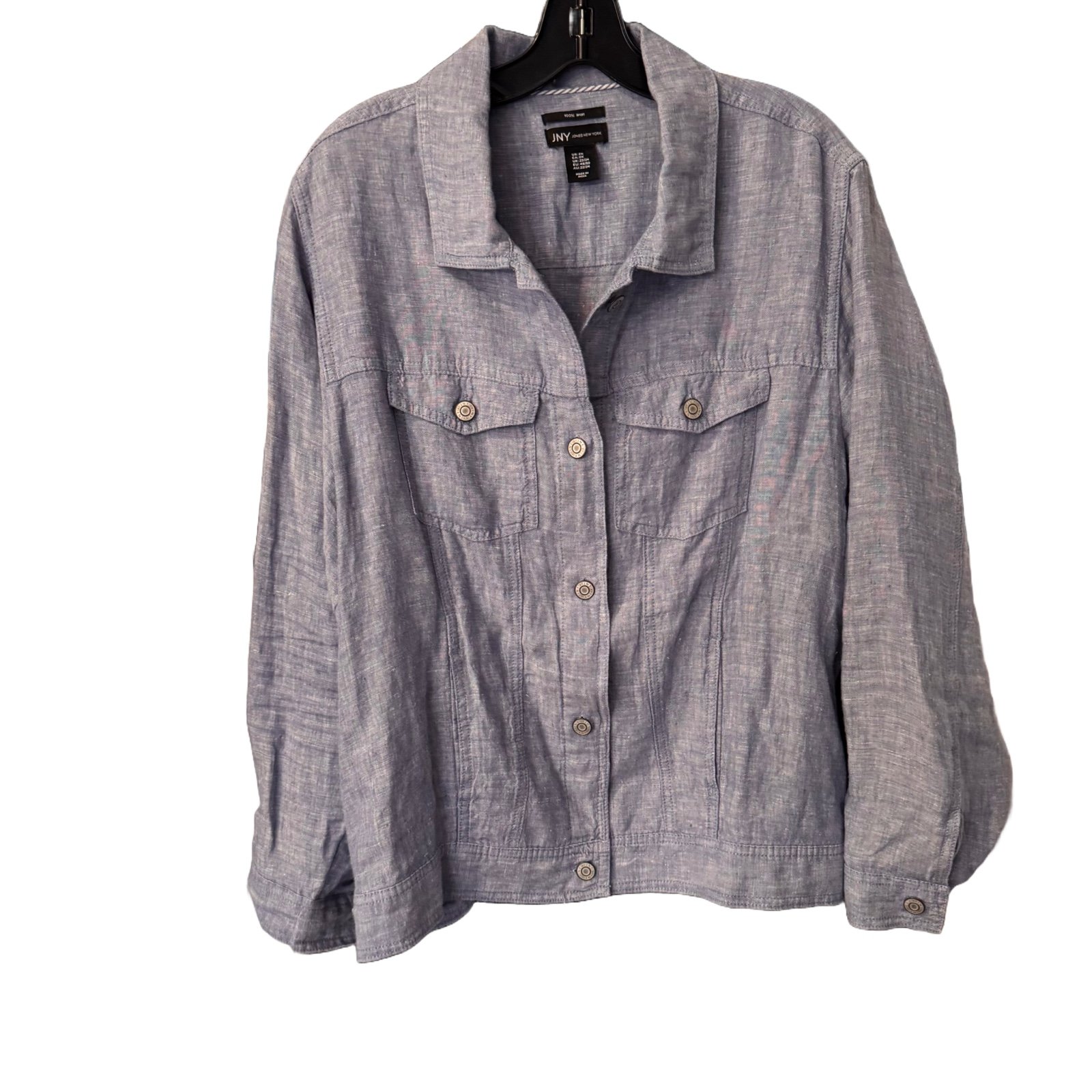 Jones New York Size 2X Jacket Blue LINEN Women's Plus Size