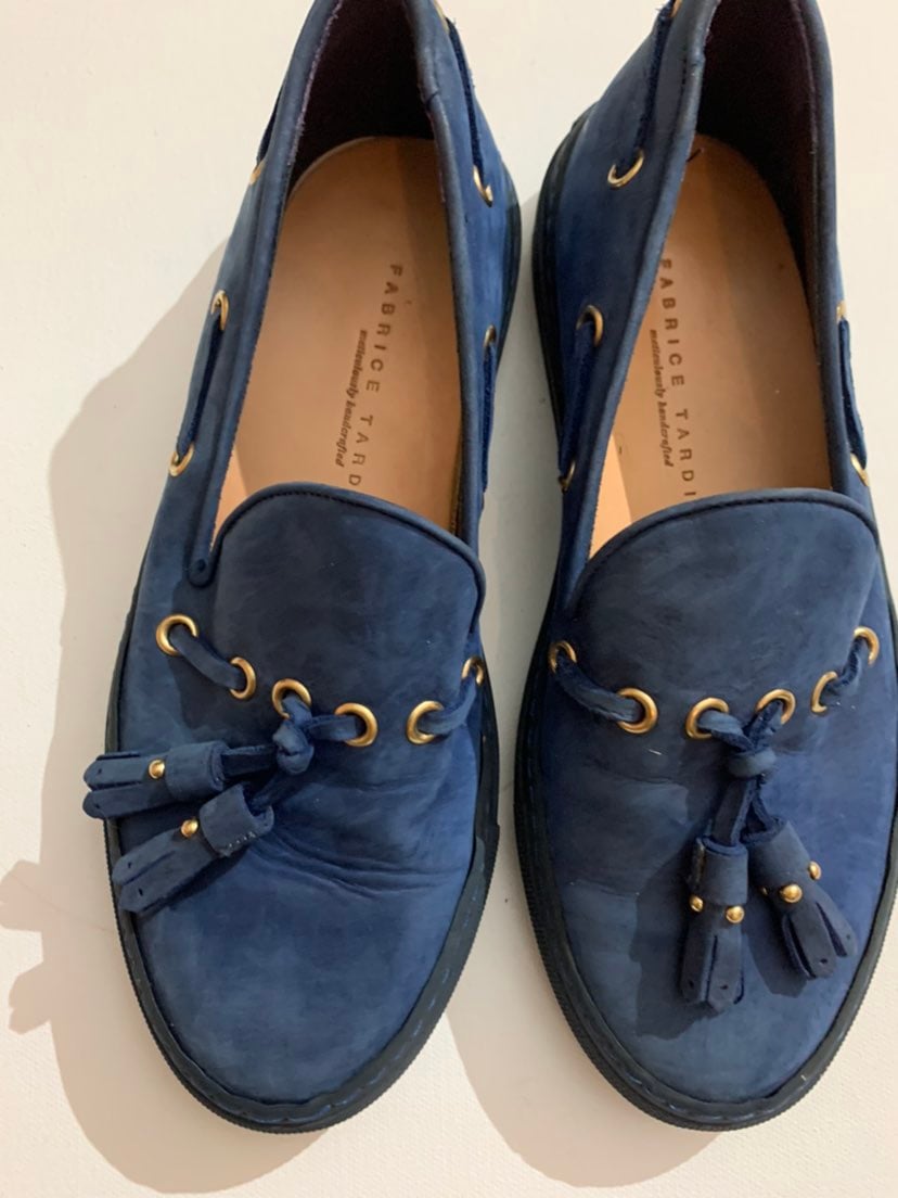 Fabrice Tardieu slip on moccasin shoes Italy 36 Blue Leather Handcrafted Woman