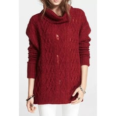 NWT Free People Complex in Red Destroyed Rip Cable Knit Cowl Sweater XS 128
