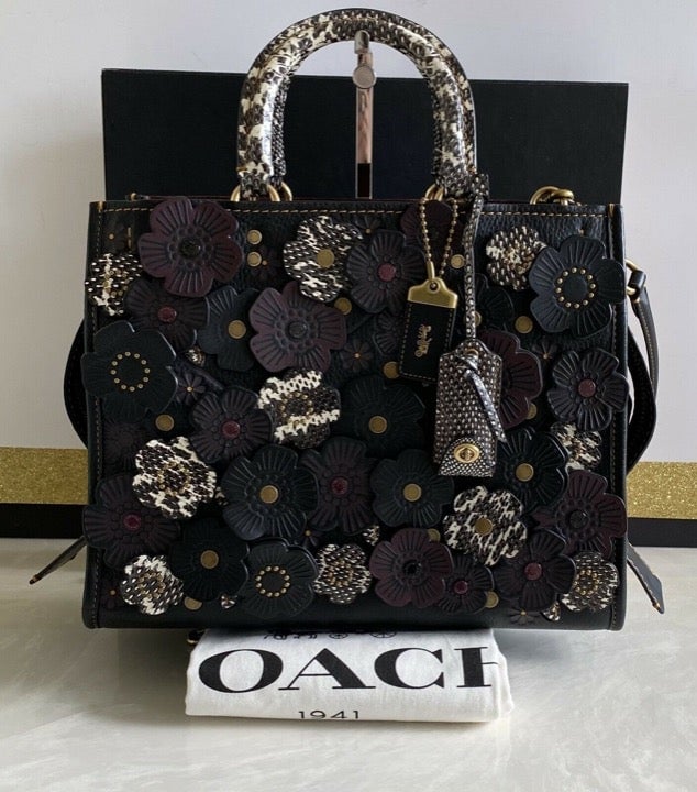 NWT Coach 1941 Exotic Black/Multi Tea Rose Snakeskin Rogue 58964