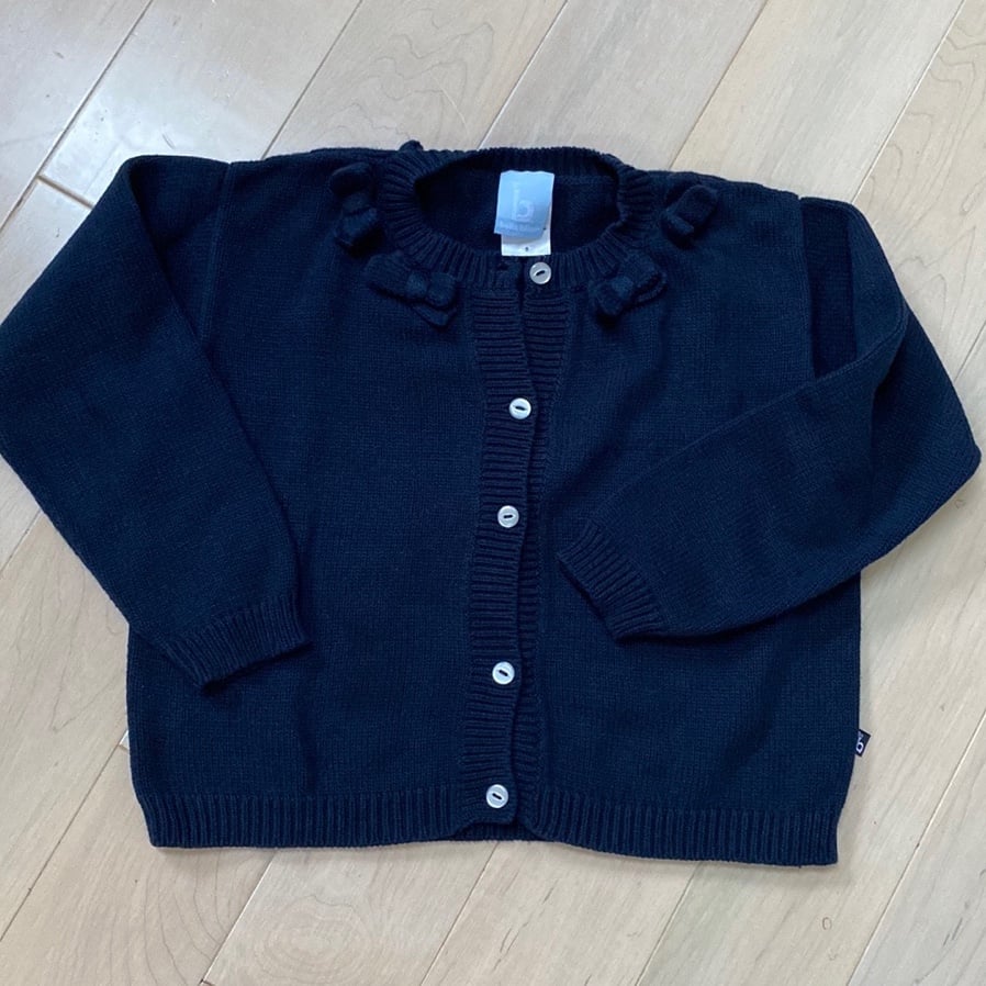 Bella Bliss navy cotton knit bow accents cardigan jacket