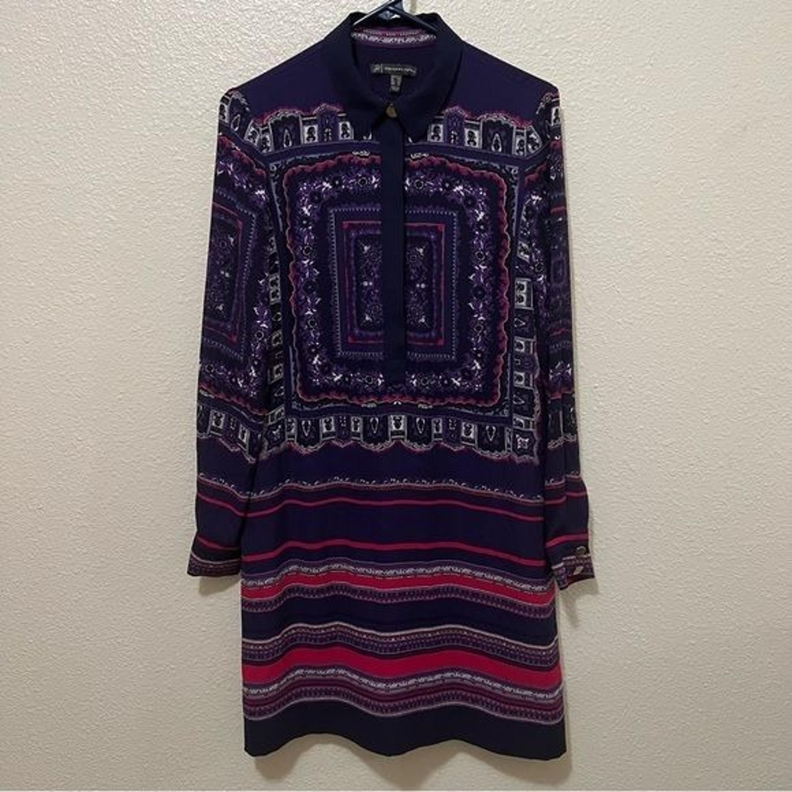 Adrianna Papell Purple & Pink Bold Pattern Long Sleeve Dress with Pockets Sz 8
