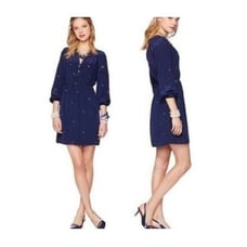Lilly Pulitzer Turner Mirror Silk Navy Blue Shirt Dress 278 XS