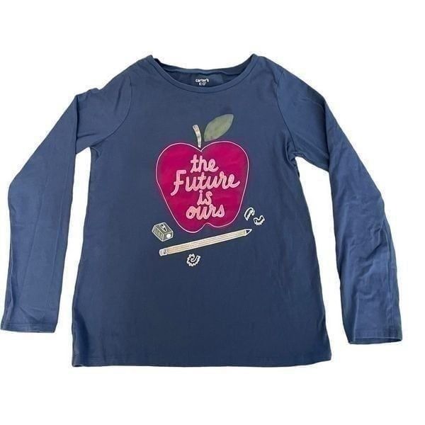 Carter’s The Future is Ours” Graphic Navy Apple Print Cotton Long Sleeves Girls