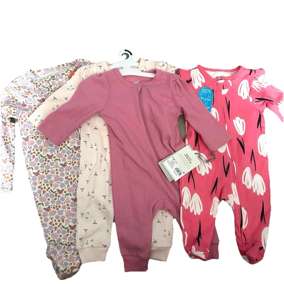 NWT Lot Of 5 Baby Girl Footie Pajamas Size 0-3 Months Little Sister