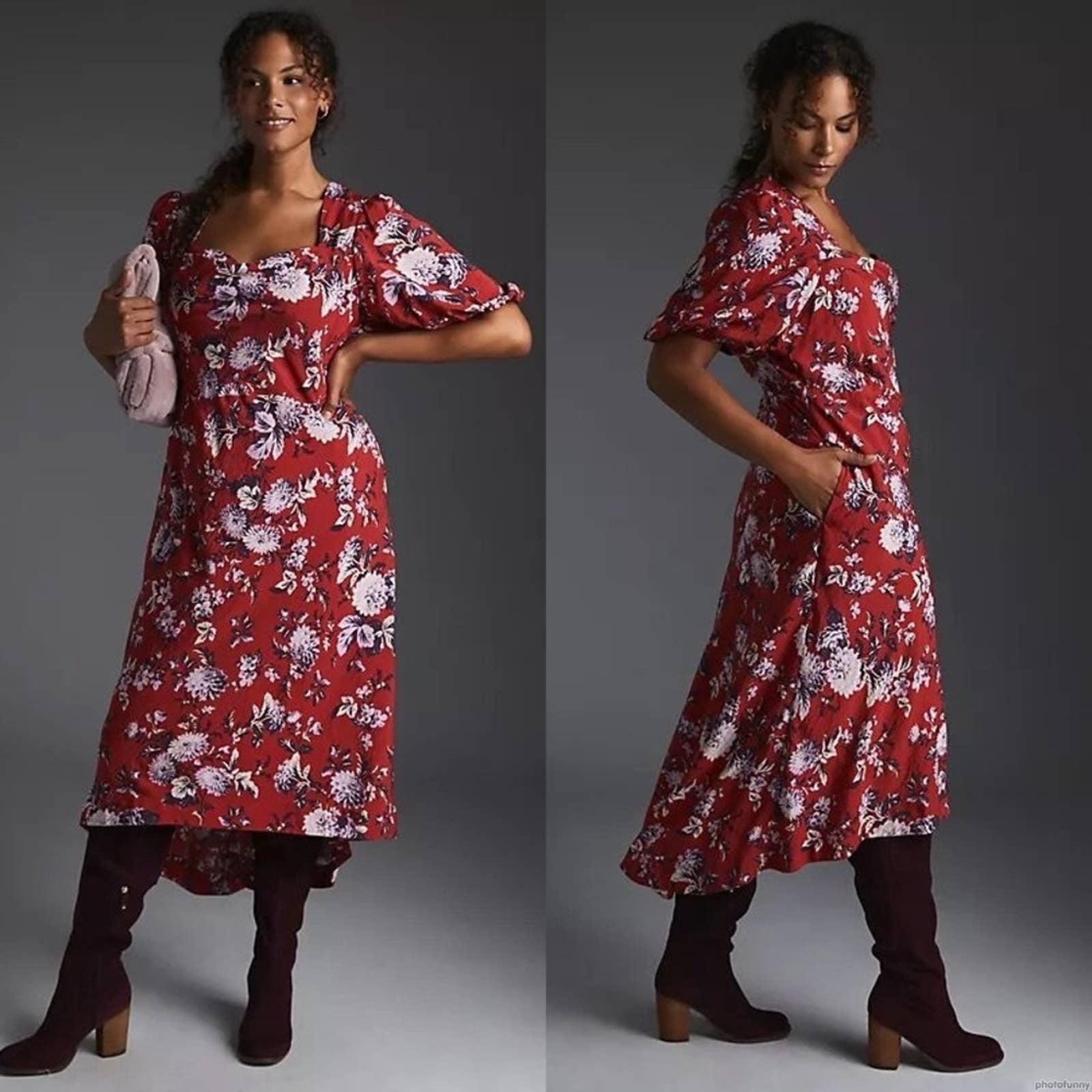 NWT Anthropologie Maeve Dress Maxi Midi Sweetheart Neckline Floral Red 16 Plus