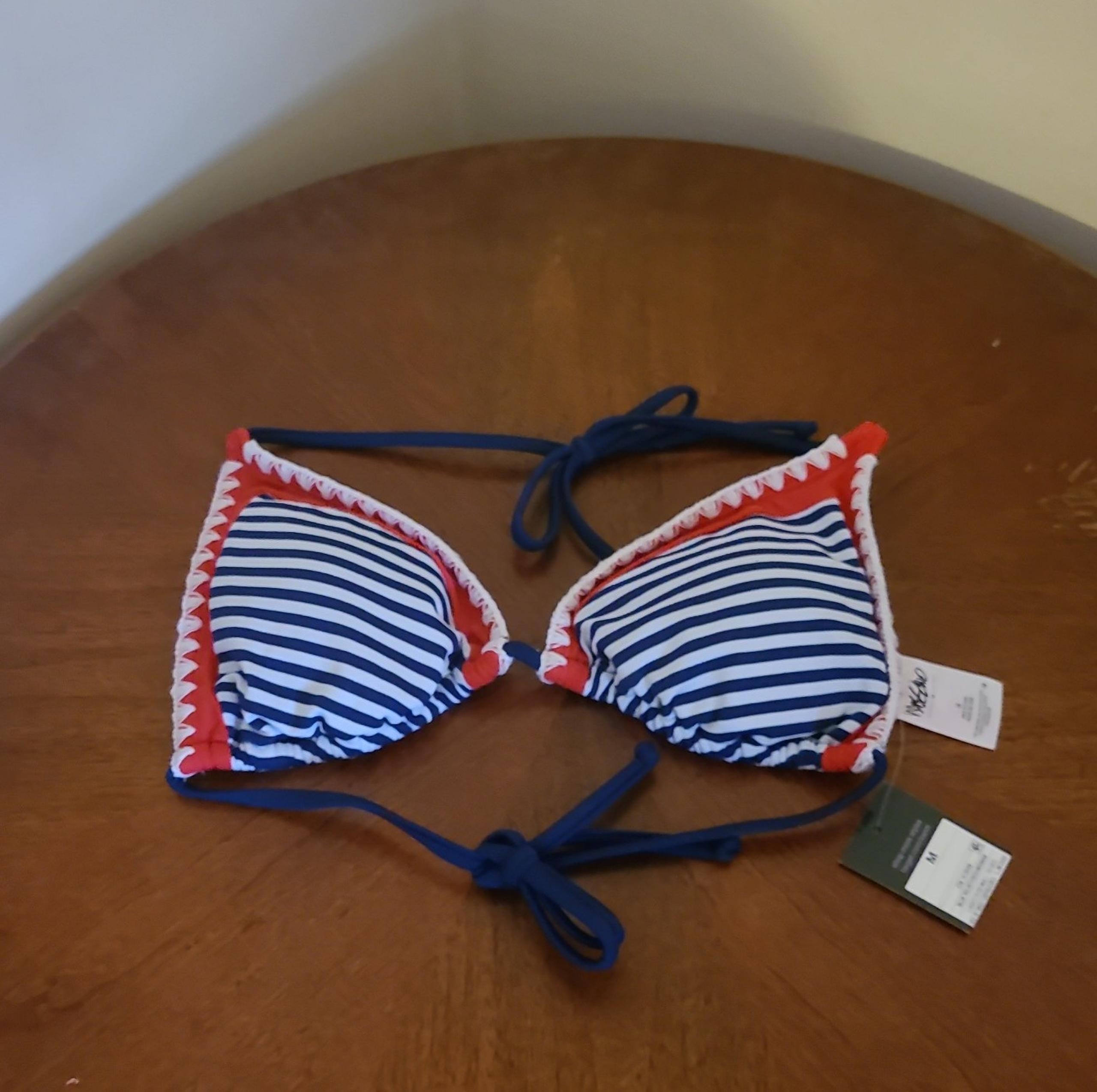 Mossimo Embroidered Triangle Halter Bikini Top Red, White & Blue Size M NWT