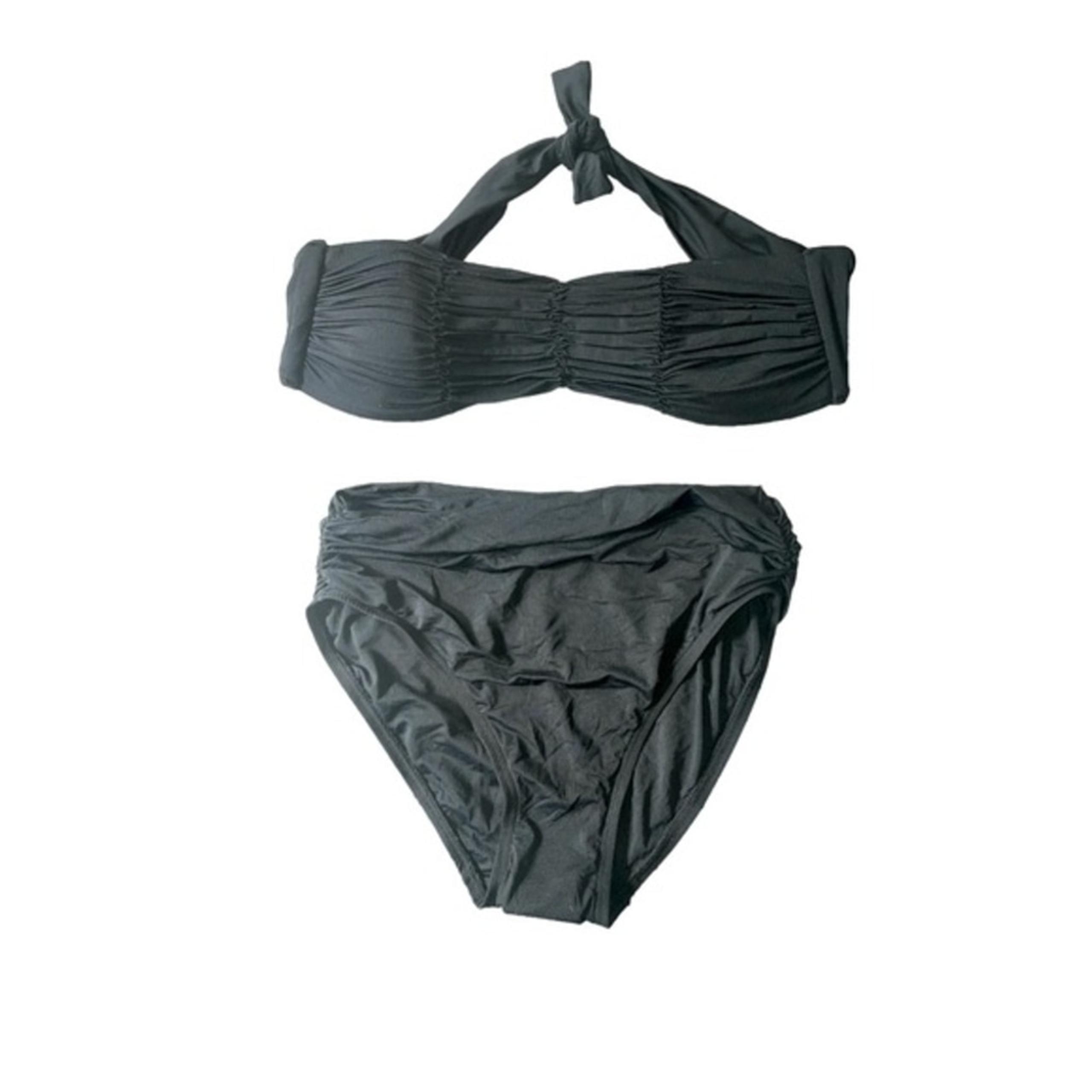 Carmen Marc Valvo Swimwear Bandeau Top Ruched Bikini Black Size XS New