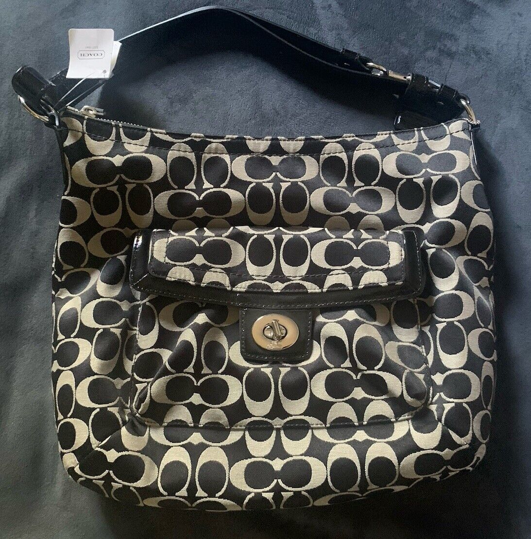 NWT Authentic Coach Black/White Fabric Purse - Penelope Signature Sateen