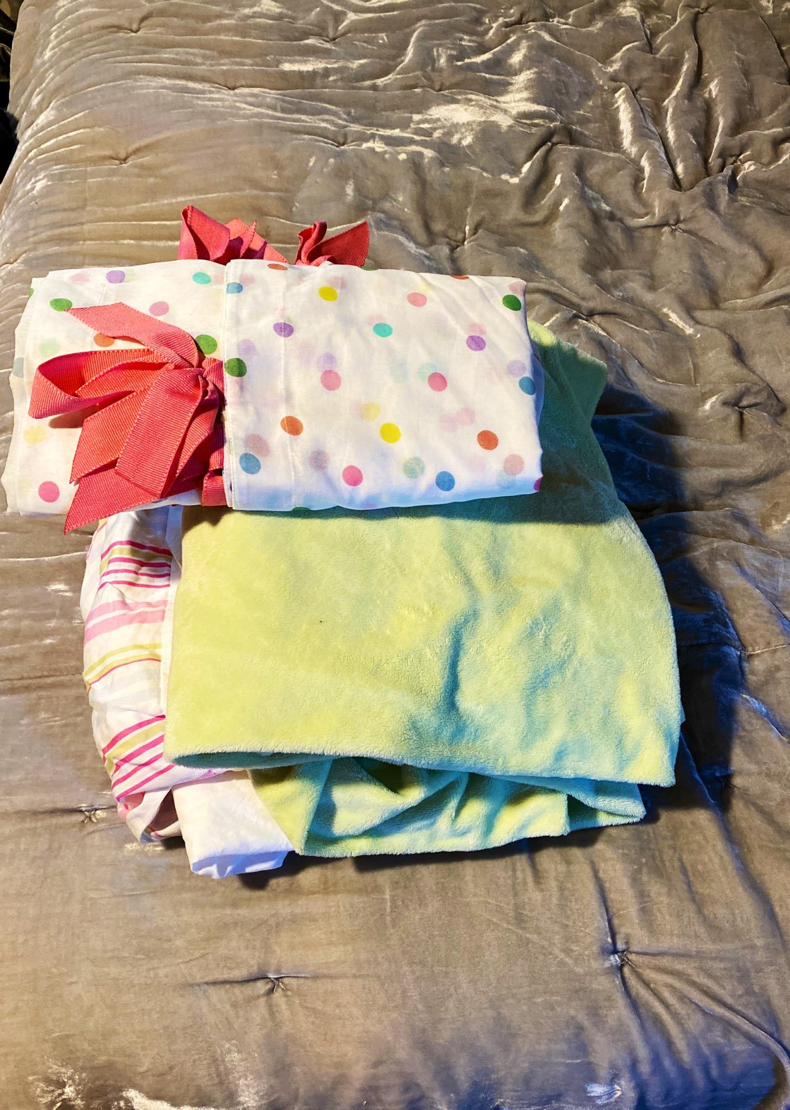 Pottery barn curtain, crib skirt, sheet