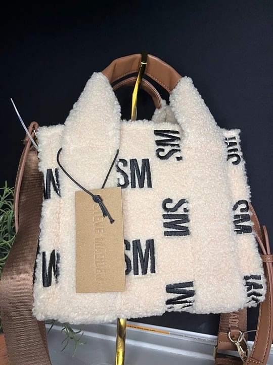 Steve Madden Sherpa satchel bag cream and cognac