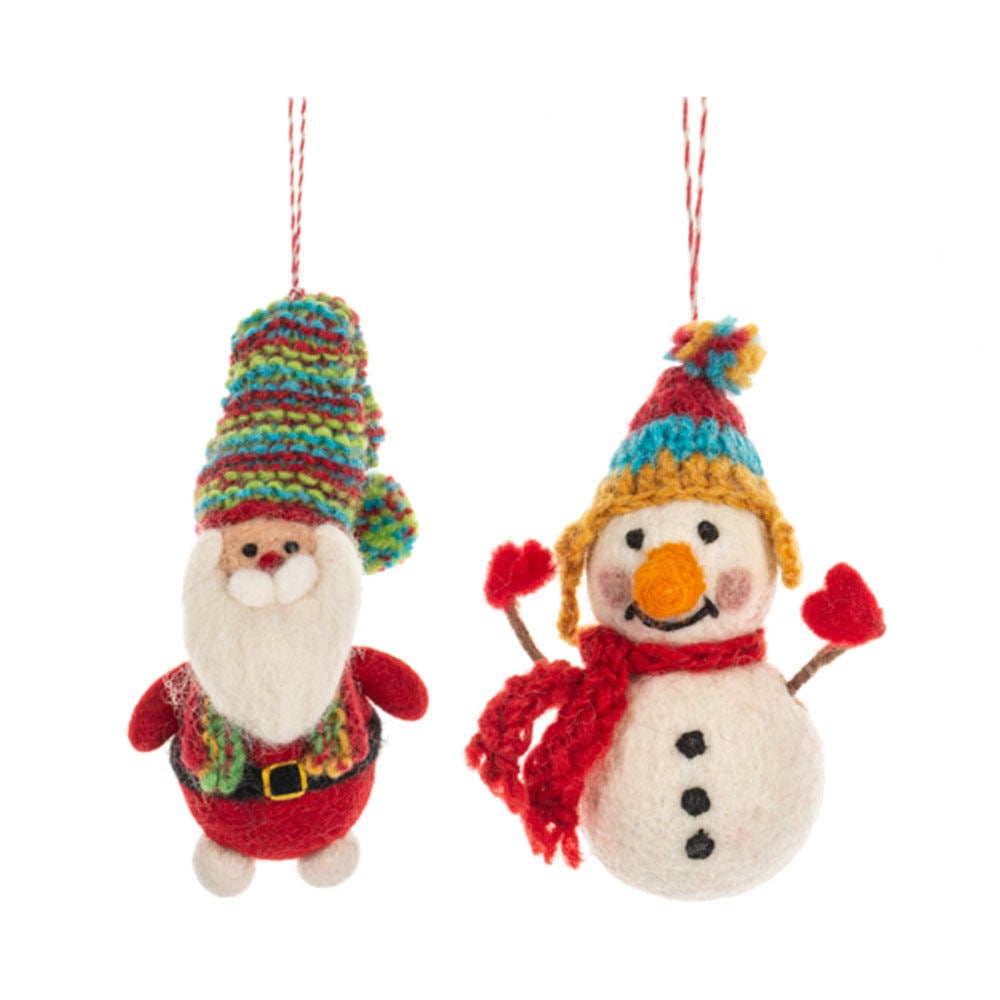 Felted Wool Santa & Snowman Ornaments Set of 4