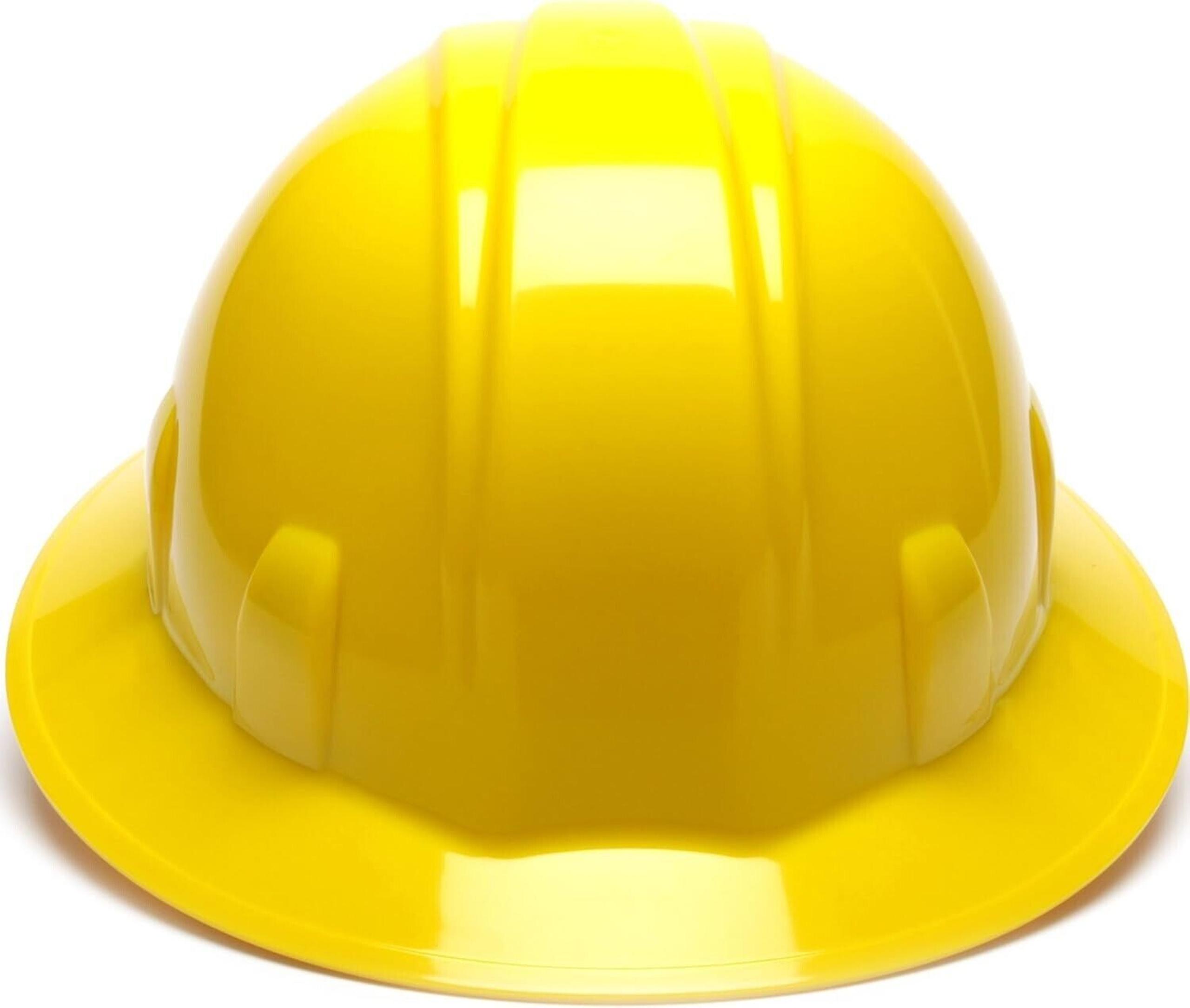 PYRAMEX SAFETY FULL BRIM HARD HAT YELLOW W/ 4 POINT RATCHET SUSPENSION HP24130