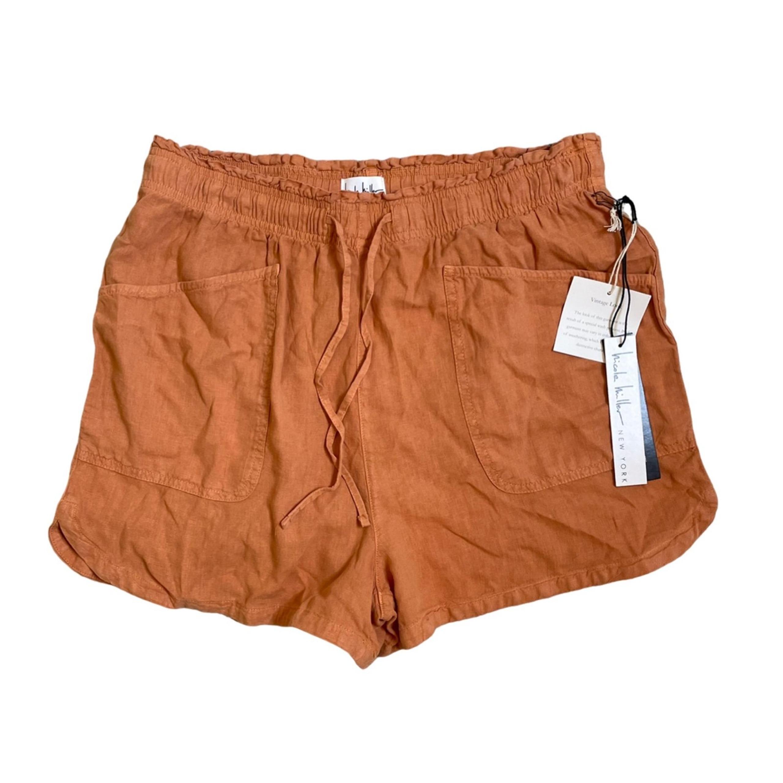 Nicole Miller Linen Pull on Shorts Burnt Orange With Tie Waist Sz L New