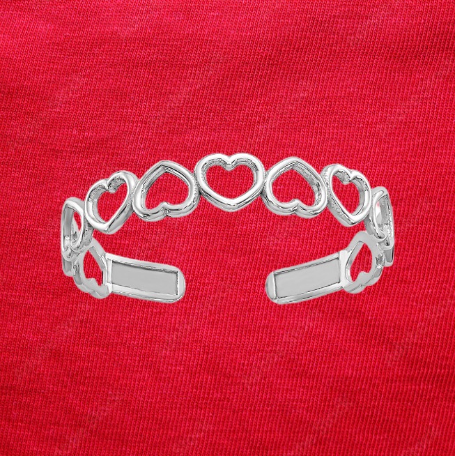 14k White Gold Polished Cut Out Hearts Toe Ring