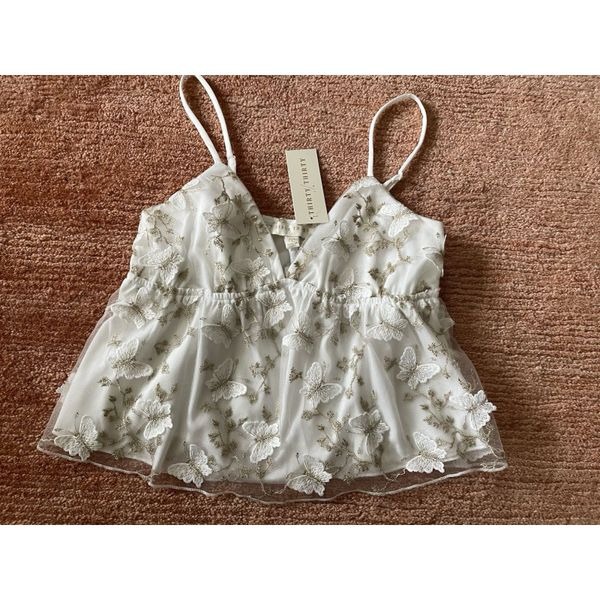 Thirty Thirty LA Ivory/ Gold Butterfly Romantic Top Size M Brand New