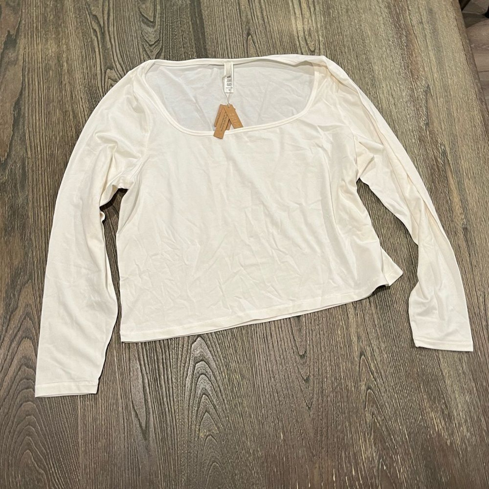 NWT Skims Vintage Scoop Long Sleeve T-Shirt Fitted Stretch Pullover Marble 4X