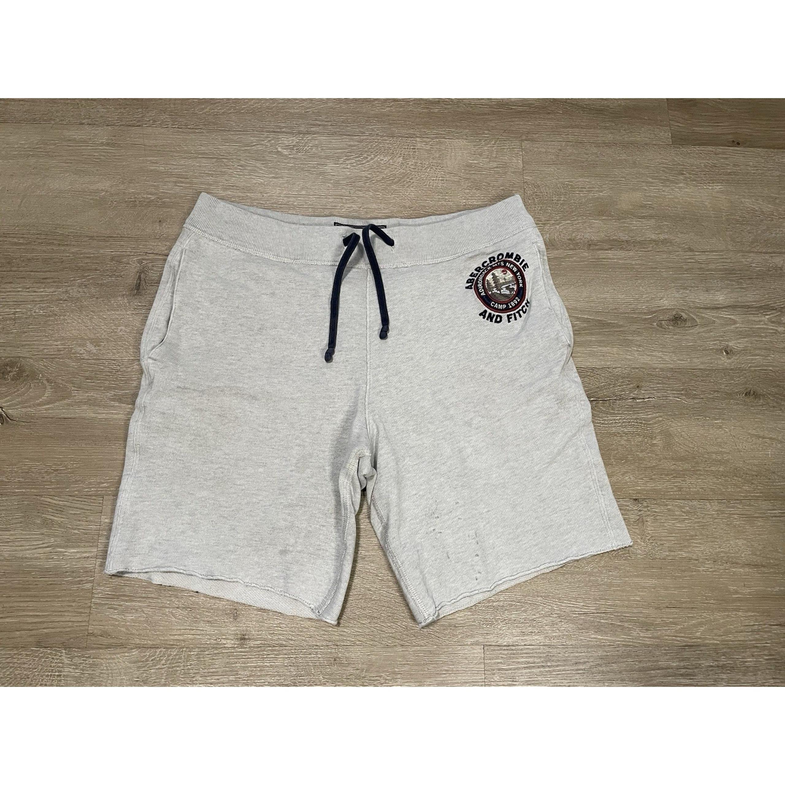 Abercrombie Fitch Fleece Shorts Mens Size S Small Gray Spell Out Logo Drawstring