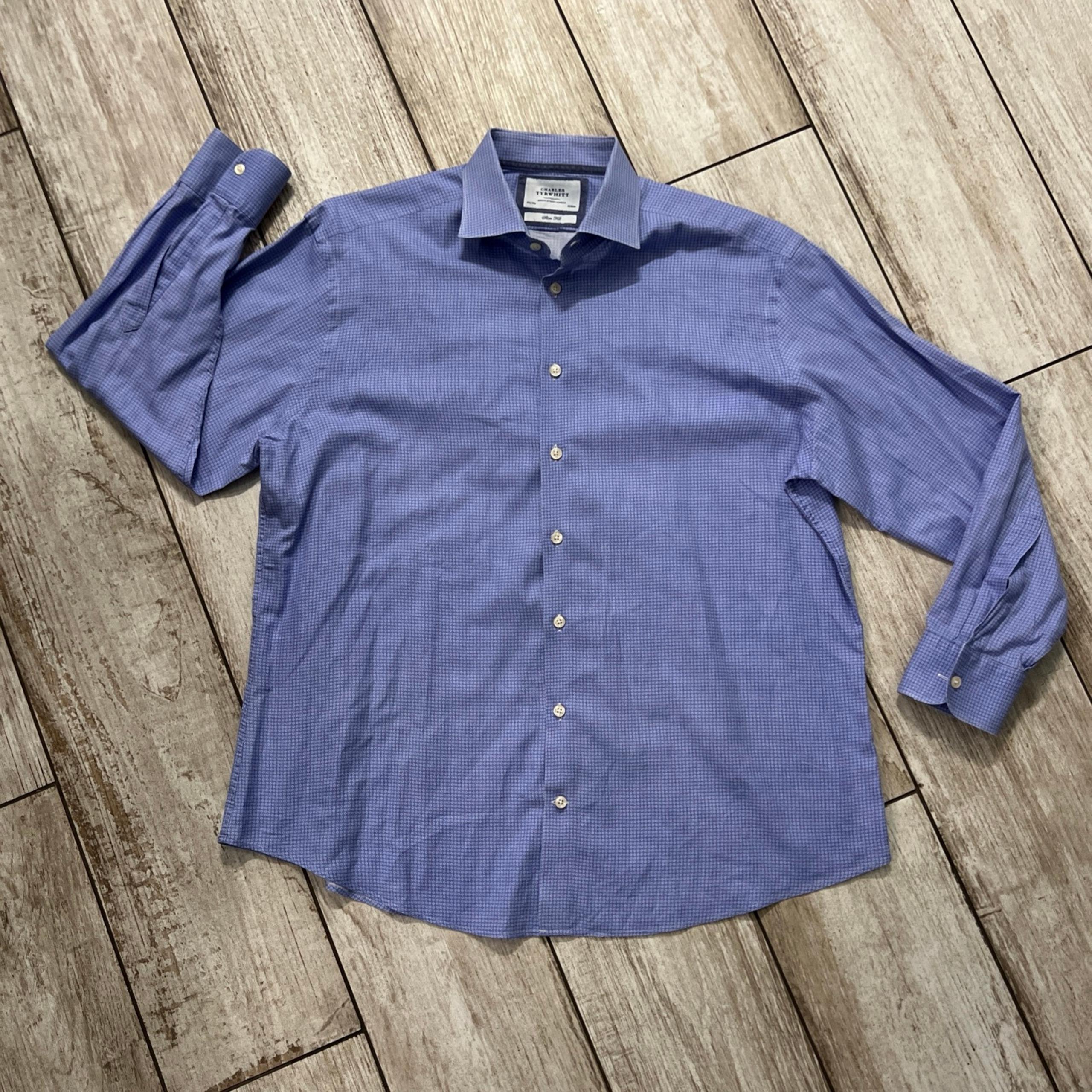 Charles Tyrwhitt Shirt Men’s Size 17.5 34 Blue White Slim Fit Button Up Geo