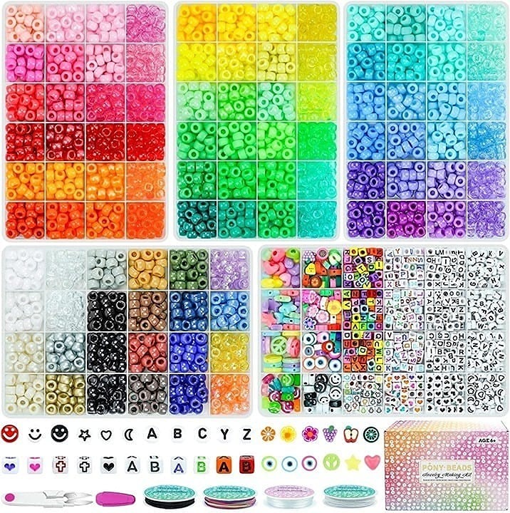 5 Boxes Bracelet Making Kit Pony Beads, 96 Colors 6x9mm Kandi Beads