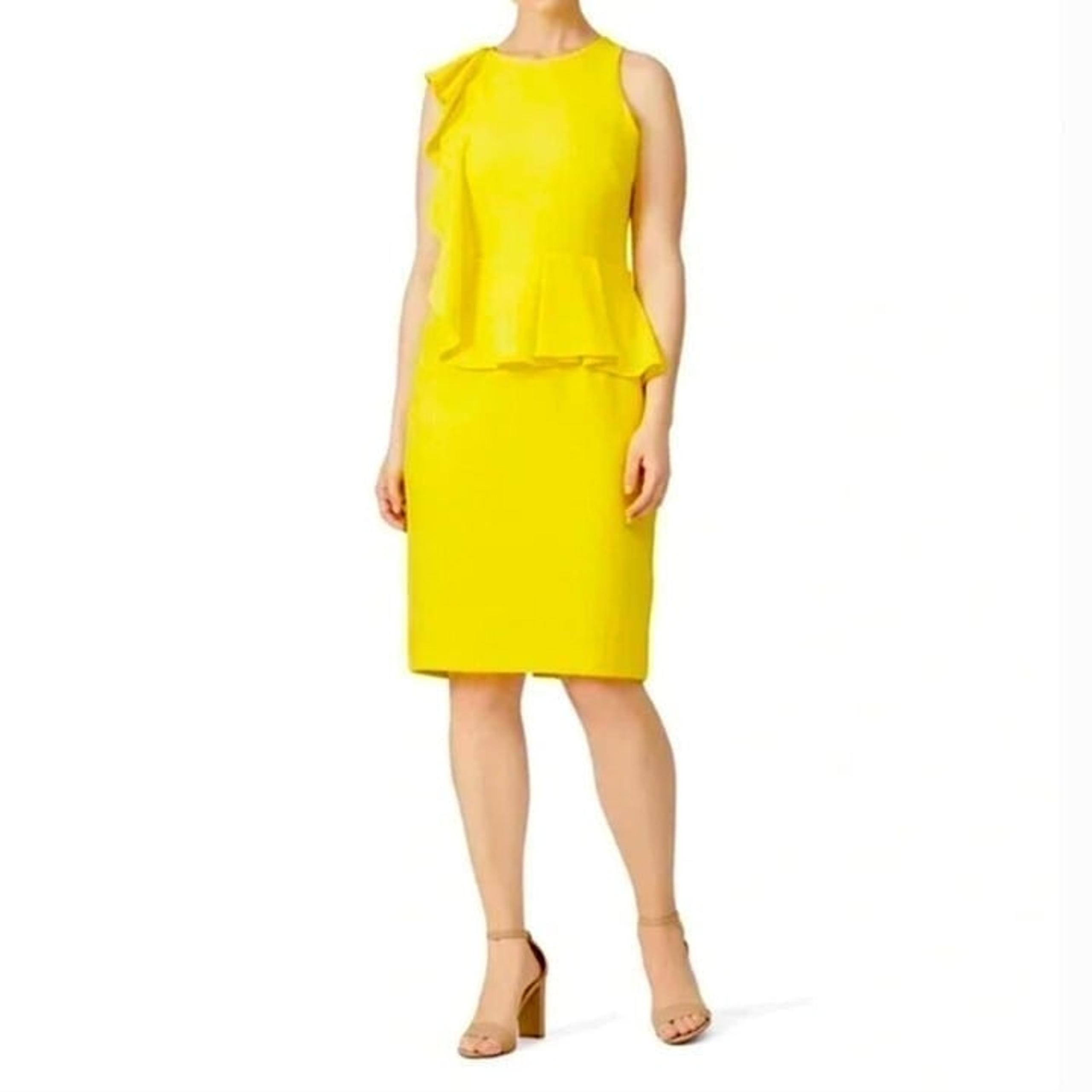 Black Halo Felicia Crepe Sheath Dress Sleeveless Ruffle Peplum Midi Size 14