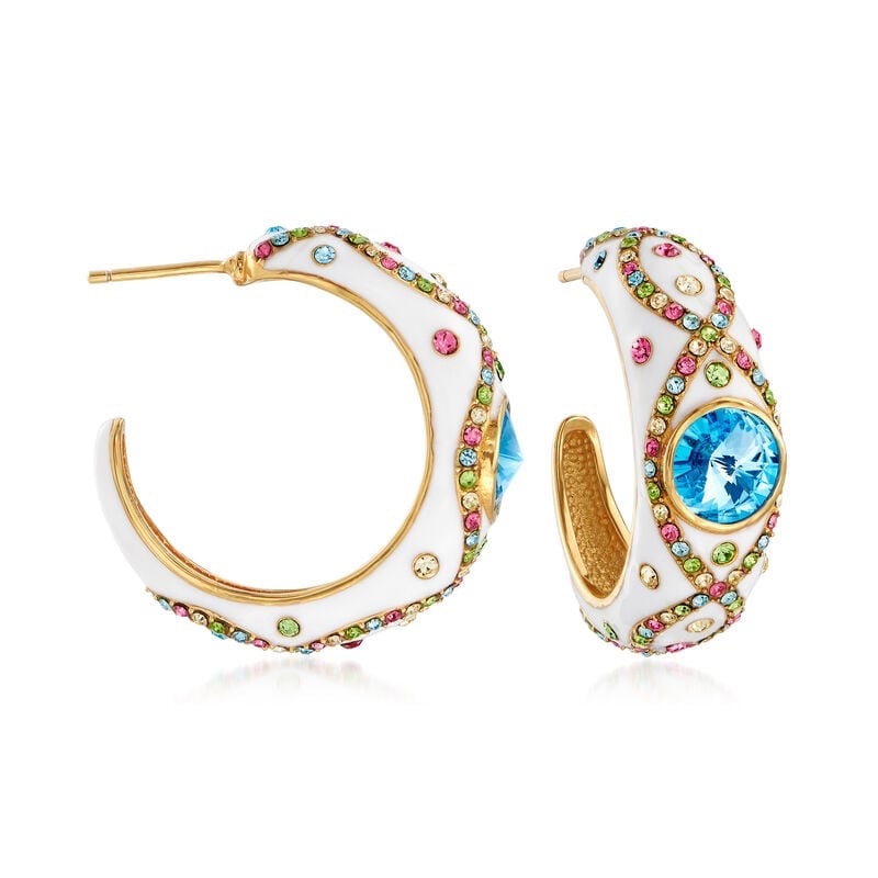 Multicolored Crystal and Blue Swarovski Crystal Hoop earrings