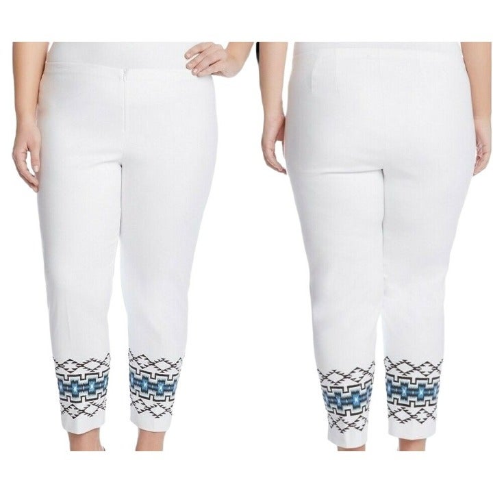 Karen Kane Womens White Tribal Straight Leg Pants Sz 24W Aztec Border NEW