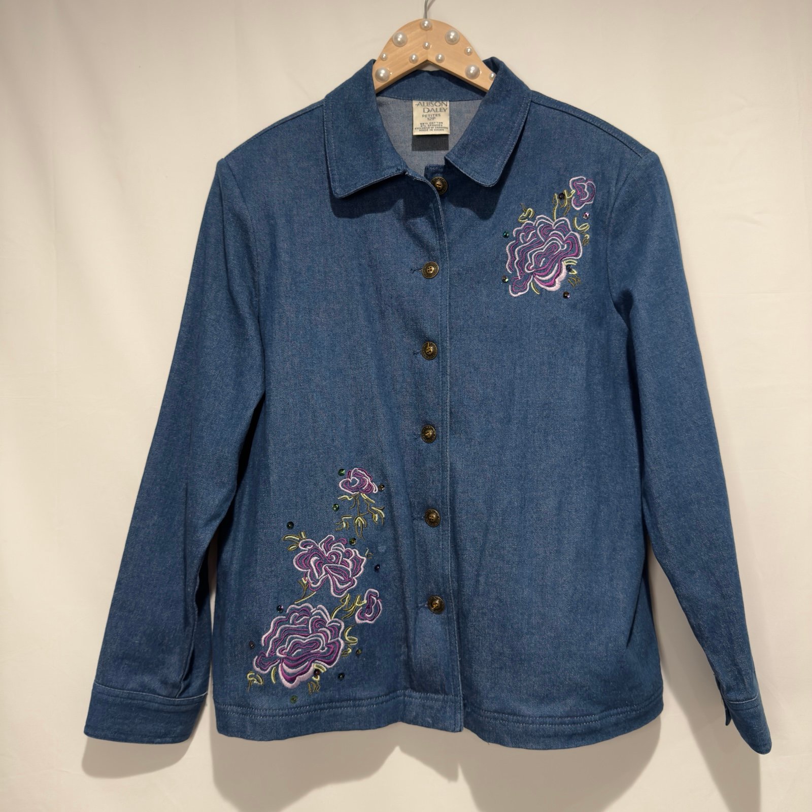 Vintage Y2K Floral Embroidered Sequin Denim Jean Jacket & Pants Set Retro, 12P