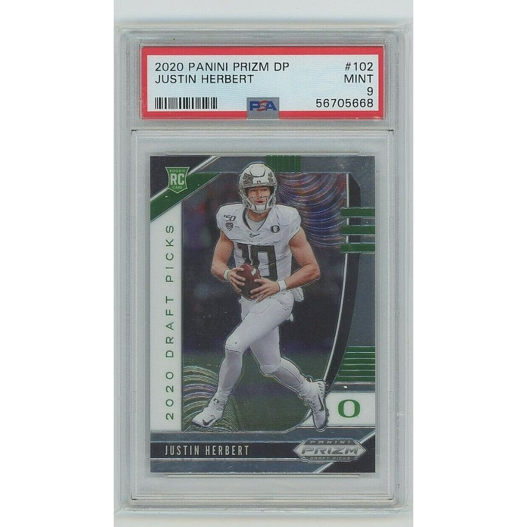 JUSTIN HERBERT Rookie Card 2020 Panini Prizm DP #102 PSA Mint 9