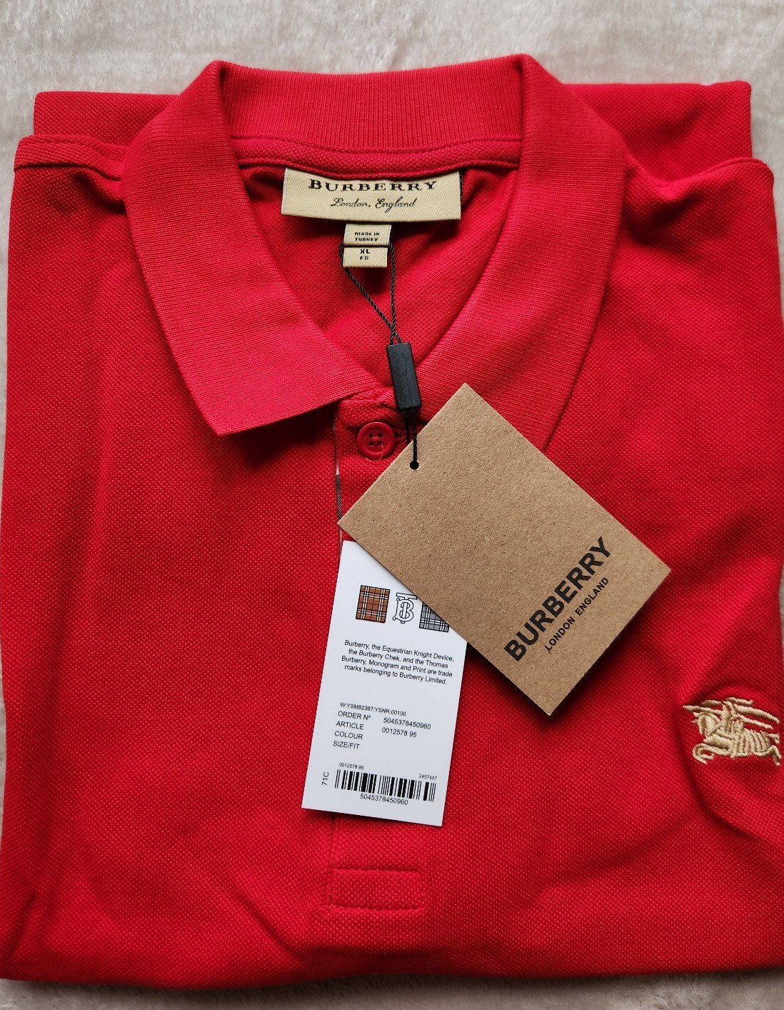 New Burberry London Men's Polo Shirt Red