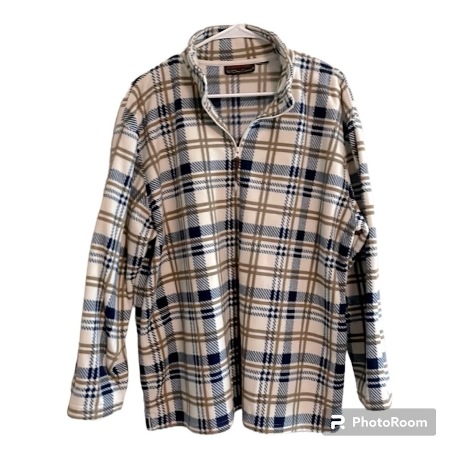 Oleg Cassini Vintage Cozy Quarter Zip Cottage Plaid Fleece Pullover Sweater