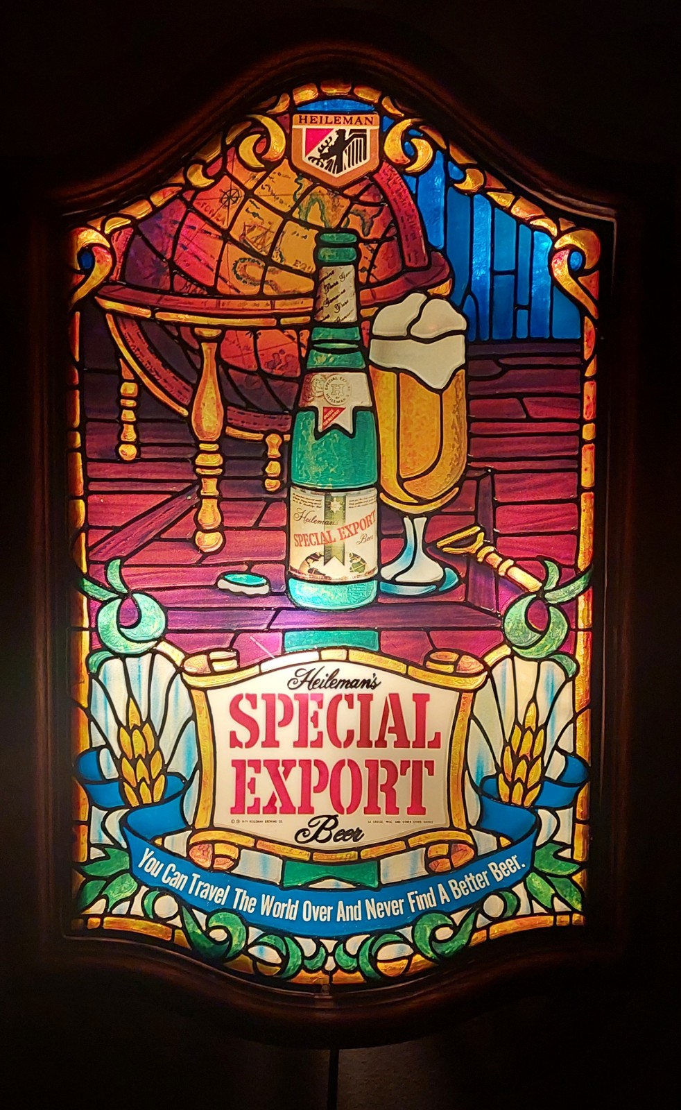 Vintage 1979 Heileman's Special Export Lighted Faux Stain Glass Beer Sign N4