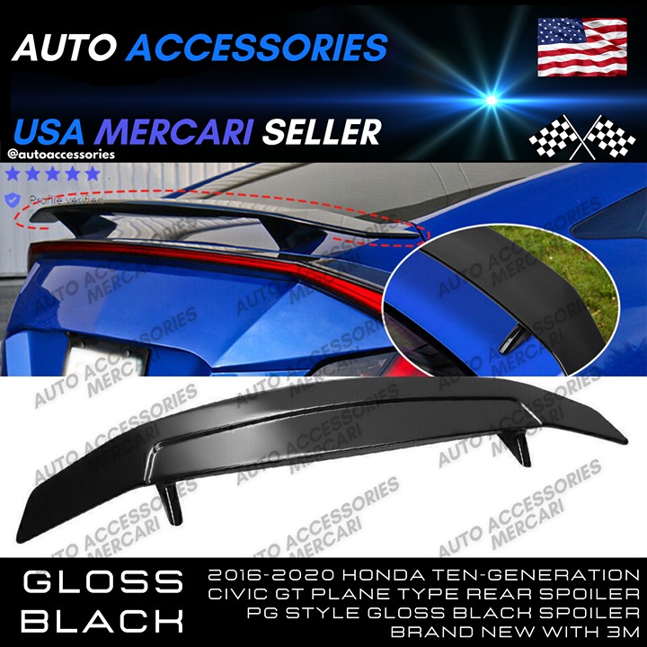 2016-2020 Honda Ten-generation Civic GT Plane Type Rear Spoiler Gloss Black New