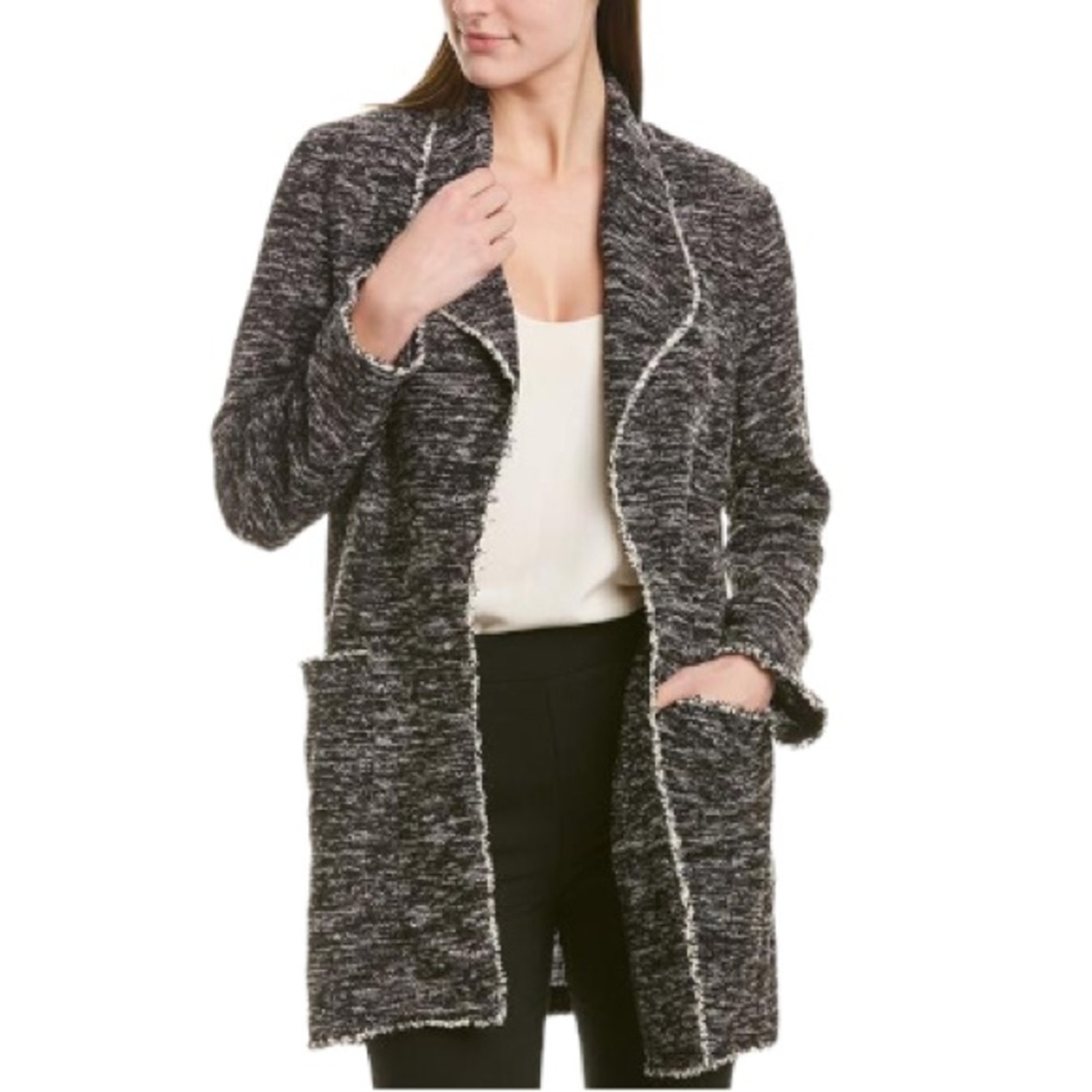 NEW Max Studio Tweed Open Front Knit Blazer Cardigan S