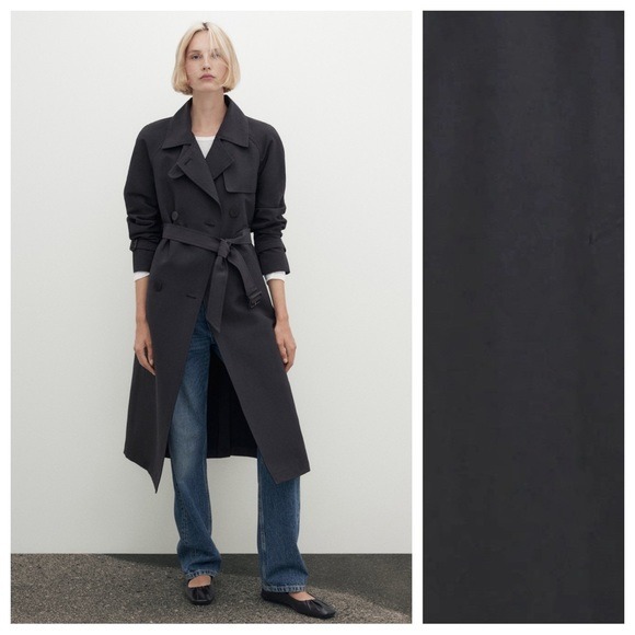 NWT. Massimo Dutti Navy Double-Breasted Trench Coat with Belt. Size XS.